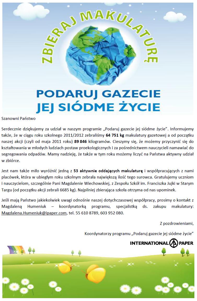 Podzikowanie od IP Kwidzyn